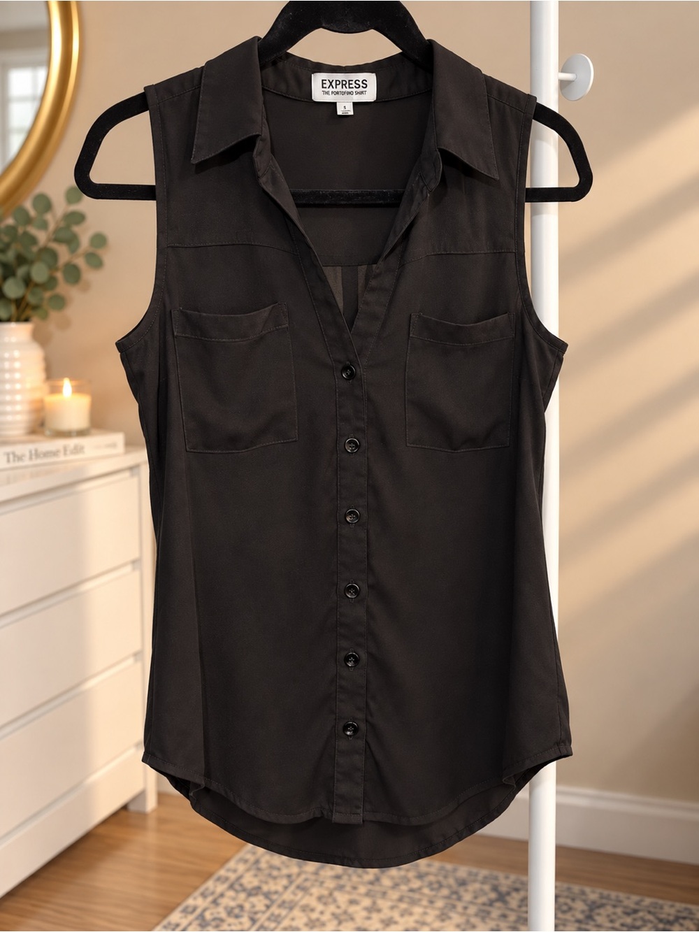 Express The Portofino Shirt Sleeveless Women's Button Down Black XS